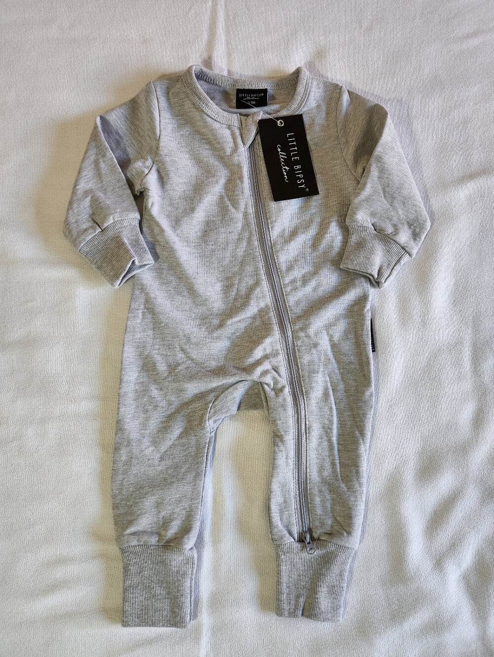 NWT Little Bipsy Zippy Romper 3-6 M Gray Cotton Knit